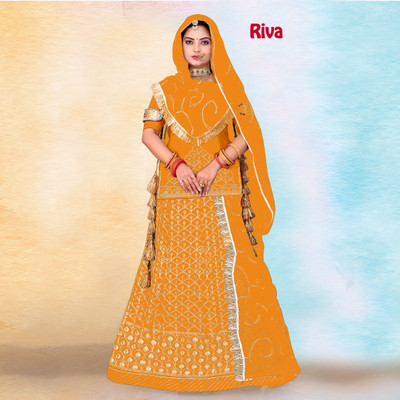 Matarani Embroidered Semi Stitched Rajputi Poshak(Yellow)