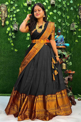 PAVITRAA SAREES Solid Semi Stitched Lehenga Choli(Grey, Black)