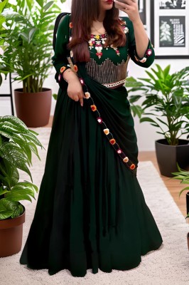 New Pooja Embellished Semi Stitched Lehenga & Crop Top(Green)