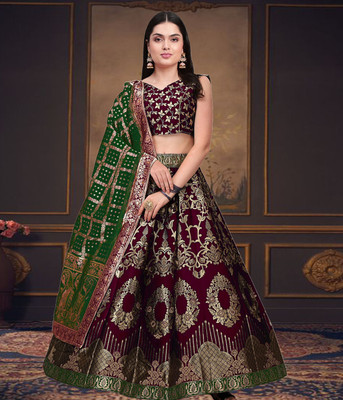 Kedar Fab Self Design Semi Stitched Lehenga Choli(Maroon)