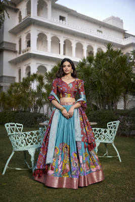 A To Z Cart Printed Semi Stitched Lehenga Choli(Multicolor)