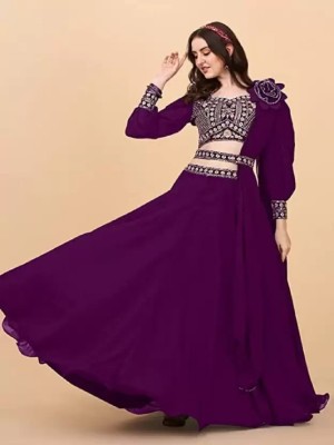 VINI VIDI Embroidered Semi Stitched Lehenga Choli(Purple)