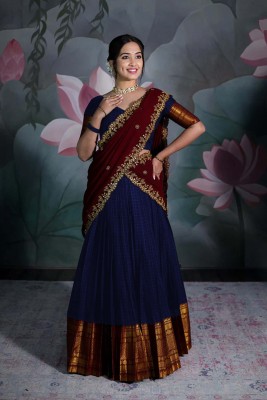 Fabcartz Self Design Semi Stitched Lehenga Choli(Dark Blue)