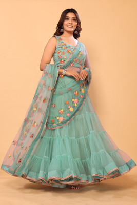 ZARUKHA Embroidered Bollywood Net Saree(Blue)