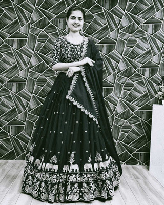 RUPAL CREATION Embroidered Semi Stitched Lehenga Choli(Black)