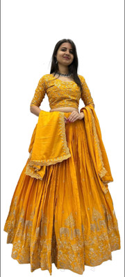JASH ENTERPRISE Embroidered Semi Stitched Lehenga Choli(Yellow)
