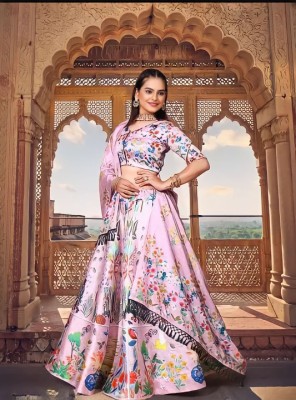 Hanumant Creation Printed Semi Stitched Lehenga Choli(Pink)