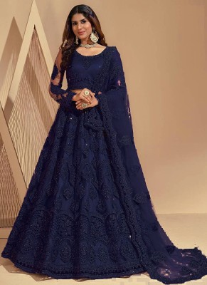 Udbhav Export Embroidered Semi Stitched Lehenga Choli(Dark Blue)