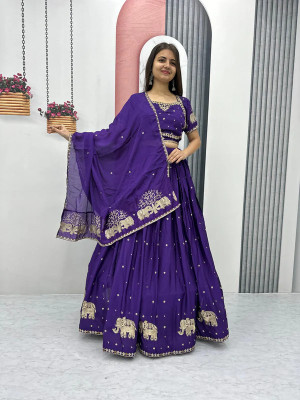 MAABHAVANI CREATION Embroidered Semi Stitched Lehenga Choli(Purple)