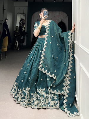 KRISHU ETHNICS Embroidered Semi Stitched Lehenga Choli(Green)