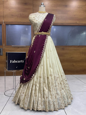 Fabcartz Embroidered Semi Stitched Lehenga Choli(Multicolor)