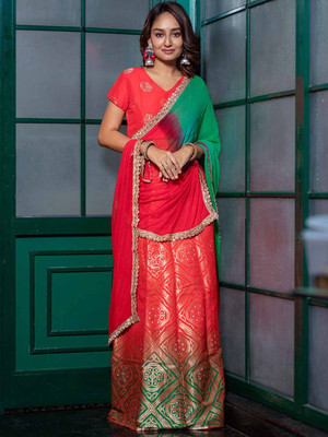 Sangria Self Design Stitched Lehenga Choli(Red)