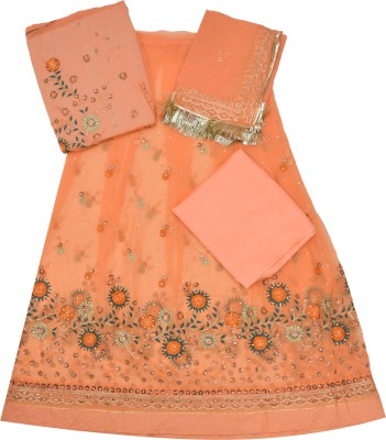 Rozy styles Embroidered Semi Stitched Rajasthani Poshak(Pink)