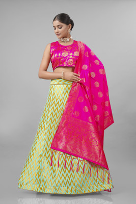 Tishta Chevron/Zig Zag Semi Stitched Lehenga Choli(Light Blue)