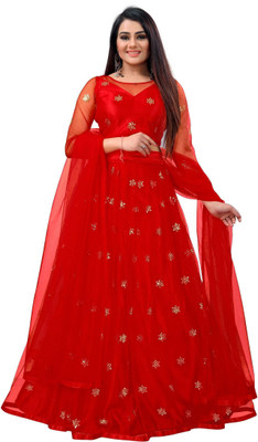 RUKHA FAB Embroidered Semi Stitched Lehenga Choli(Red)