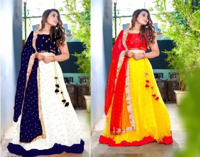 Vihat Fashion Embroidered Semi Stitched Lehenga Choli(Multicolor)