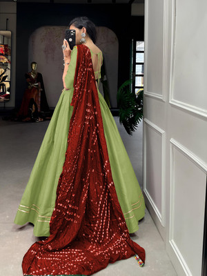 AAYUSHYAM ENTERPRISE Self Design Semi Stitched Lehenga Choli(Green, Red)