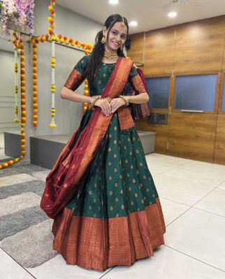 Fabcartz Self Design Semi Stitched Lehenga Choli(Green)