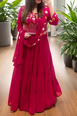 Hemlata Embroidered Semi Stitched Lehenga Choli(Pink)