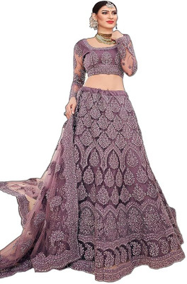 ELITEVIBE Embroidered Semi Stitched Lehenga Choli(Purple)