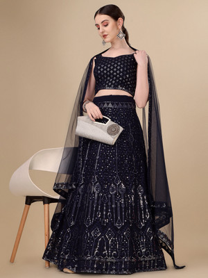 RENCY CREATION Embroidered Semi Stitched Lehenga Choli(Dark Blue)