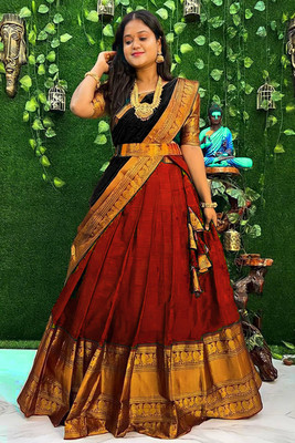 manmohitsaree Geometric Print Semi Stitched Lehenga Choli(Red, Black)