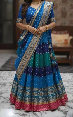 RIDDHI Bandhani, Embroidered, Checkered, Printed Semi Stitched Lehenga Choli(Multicolor)