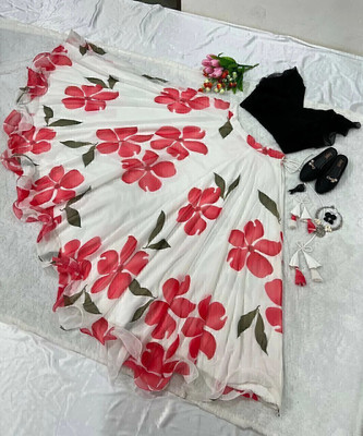 AHORN Printed Semi Stitched Lehenga & Crop Top(White)