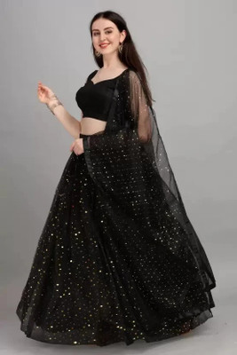 HOUSE OF COMMON Self Design Semi Stitched Lehenga Choli(Black)