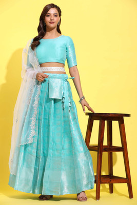 SHREE CREATION Self Design Semi Stitched Lehenga Choli(Light Blue)