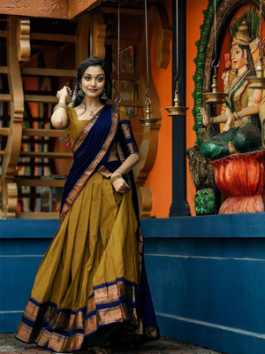 PAVITRAA SAREES Solid Semi Stitched Lehenga Choli(Gold)