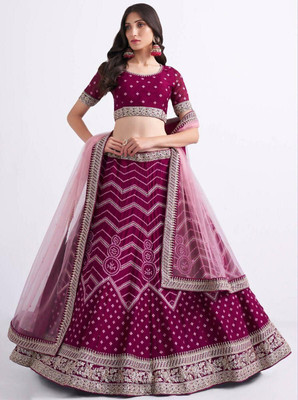 aadhiya impex Embroidered Semi Stitched Lehenga Choli(Purple)