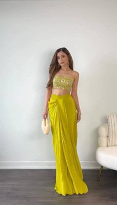 nilormy Embellished Stitched Lehenga with Jacket(Yellow)
