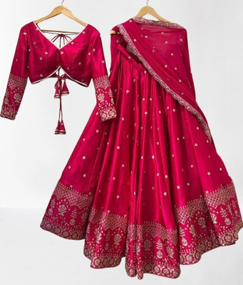 Radhe Fashion Embroidered, Embellished Semi Stitched Lehenga Choli(Pink)