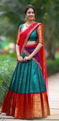 KRISHUFAB Self Design Semi Stitched Lehenga Choli(Light Green)