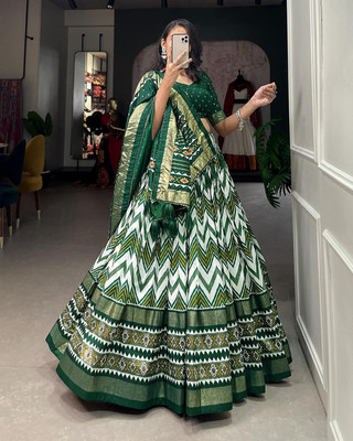 Lagertha Printed Semi Stitched Lehenga Choli(Green)