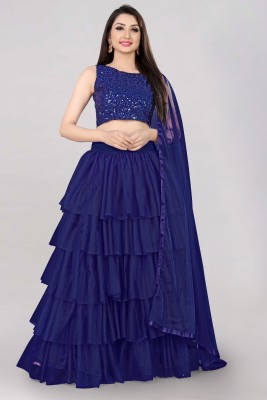 Immy Self Design Semi Stitched Lehenga Choli(Blue)