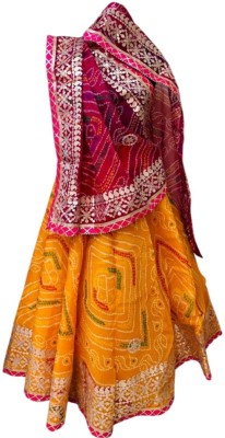 Pakheecreation Bandhani Stitched Lehenga Choli(Yellow)