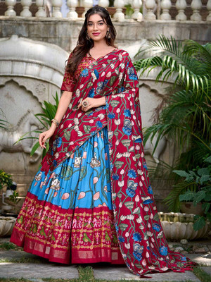 AAYUSHYAM ENTERPRISE Self Design Semi Stitched Lehenga Choli(Light Blue)