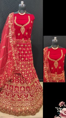 G2J BROTHERS Embroidered Semi Stitched Lehenga Choli(Red)