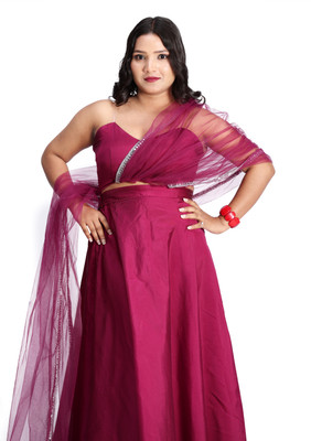 KIYOO Solid Stitched Lehenga Choli(Pink)