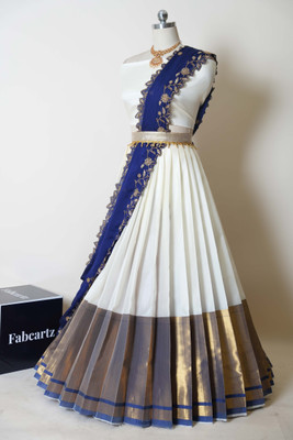 Fabcartz Self Design Semi Stitched Lehenga Choli(Dark Blue, White)