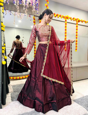 Fabcartz Embellished, Self Design Semi Stitched Lehenga Choli(Maroon)