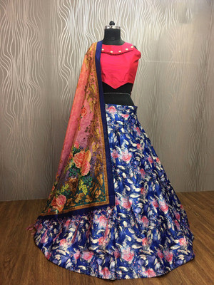 KAHIRAA WHOLETEX Digital Print Semi Stitched Lehenga Choli(Multicolor)