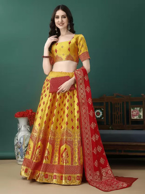 Payu Self Design Semi Stitched Lehenga Choli(Yellow)
