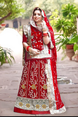 New Pooja Embroidered Semi Stitched Rajasthani Poshak(Red)