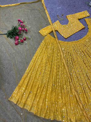 IYALAFAB Embroidered Semi Stitched Lehenga Choli(Yellow)