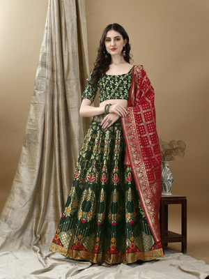 LCHHFYGEYPC9RHD3 Self Design Semi Stitched Lehenga Choli(Green)