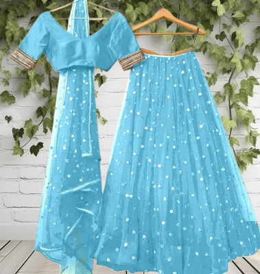 Rise On Fab Embellished Semi Stitched Lehenga Choli(Light Blue)