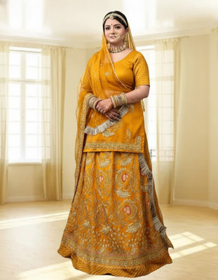 SHREE AMBEY TRADING Embroidered Semi Stitched Rajasthani Poshak(Yellow)
